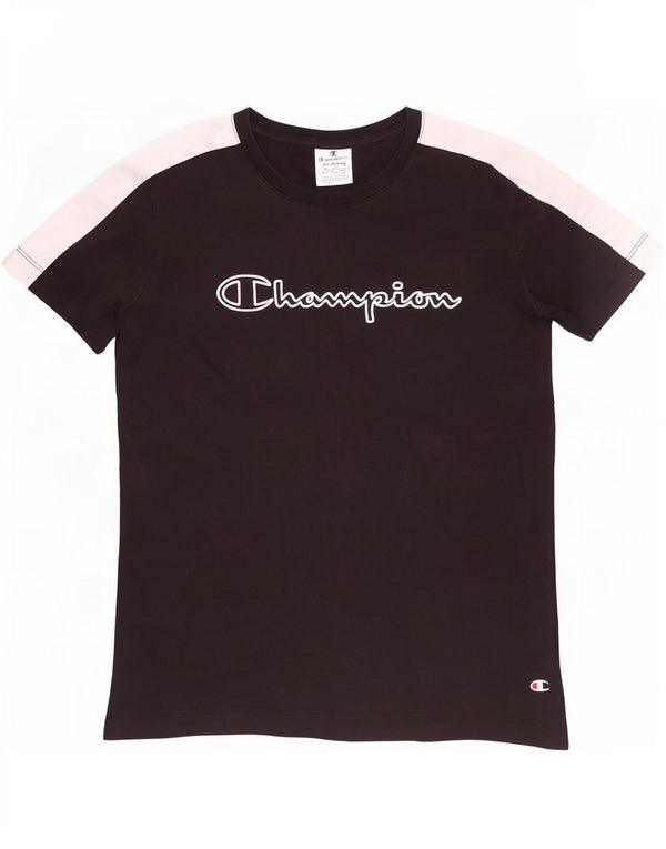 Champion Dame Grafisk T-Shirt Top UK 12 Medium Sort Colourblock