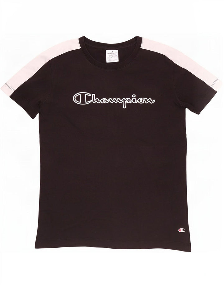 Champion Dame Grafisk T-Shirt Top UK 12 Medium Sort Colourblock