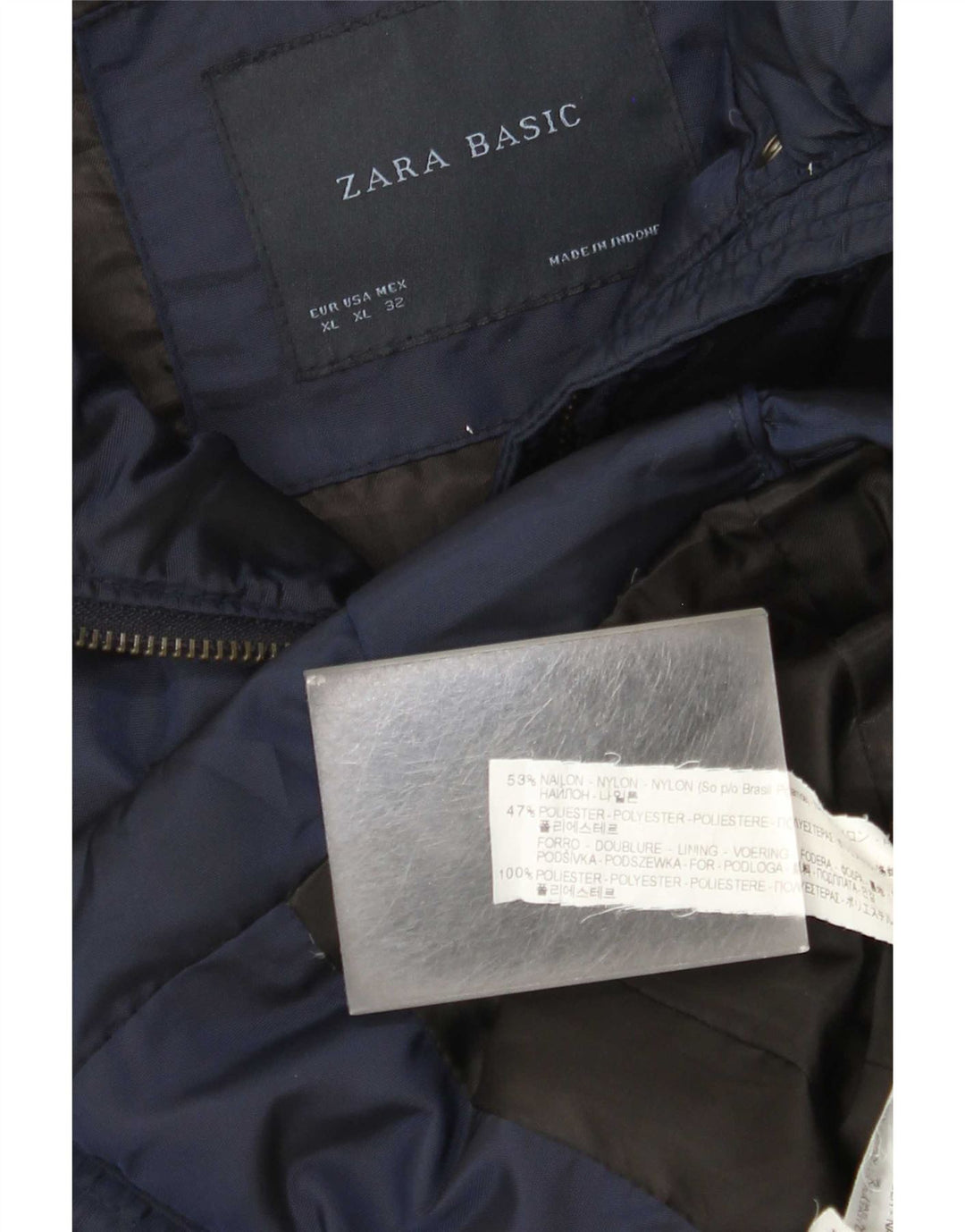 Zara polstret jakke til kvinder UK 18 XL marineblå nylon