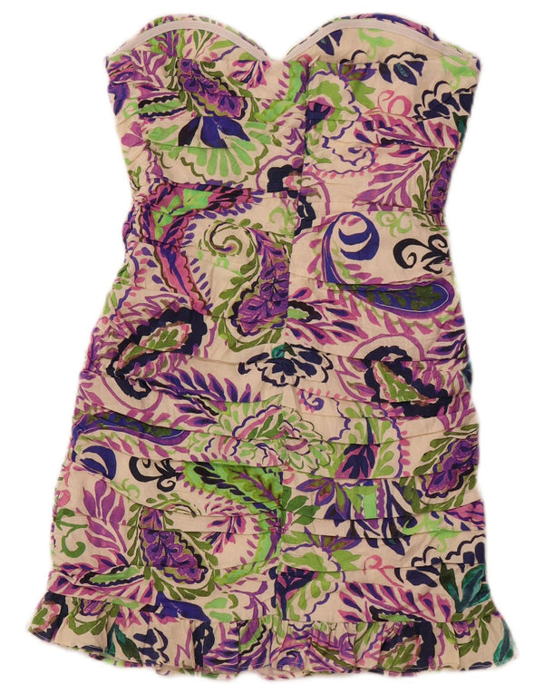 ZARA Dame Mini Stropløs Kjole UK 12 Medium Flerfarvet Paisley Linen