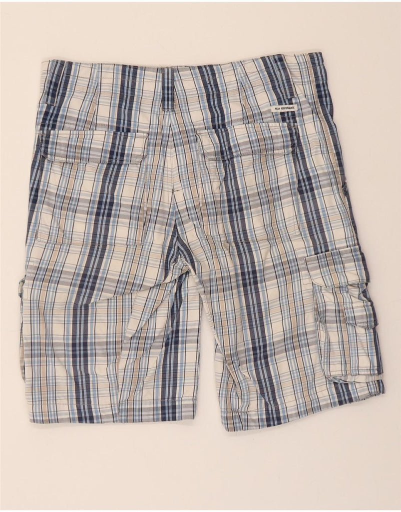 PEAK PERFORMANCE Mens Cargo Shorts W33 Medium Blue Check Cotton Vintage Peak Performance and Second-Hand Peak Performance from Messina Hembry 