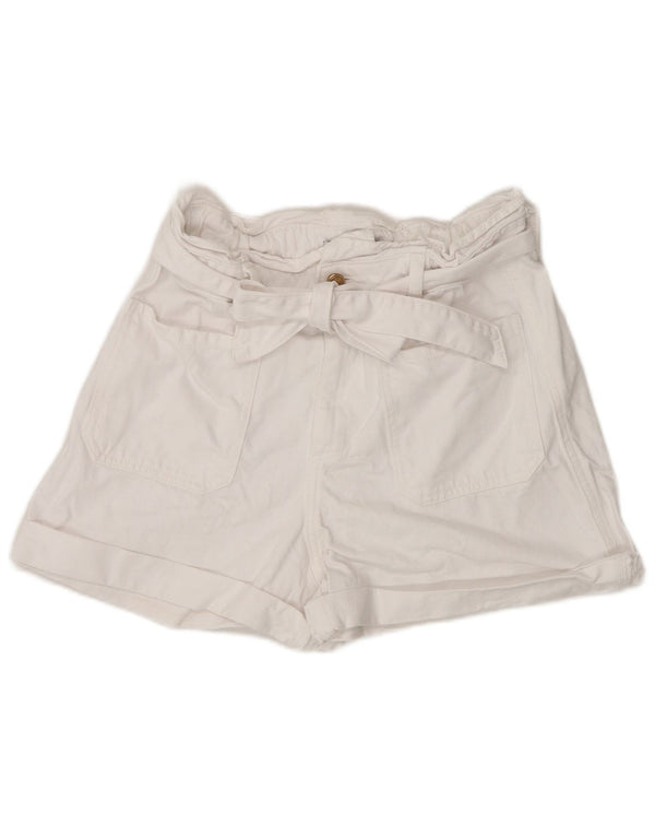 Zara Dame Højtalje Casual Shorts EU 38 Small W28 White Bomuld