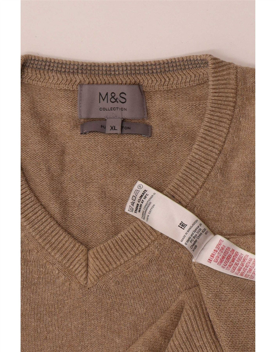 Marks & Spencer Herre V-hals sweater XL Beige Bomuld
