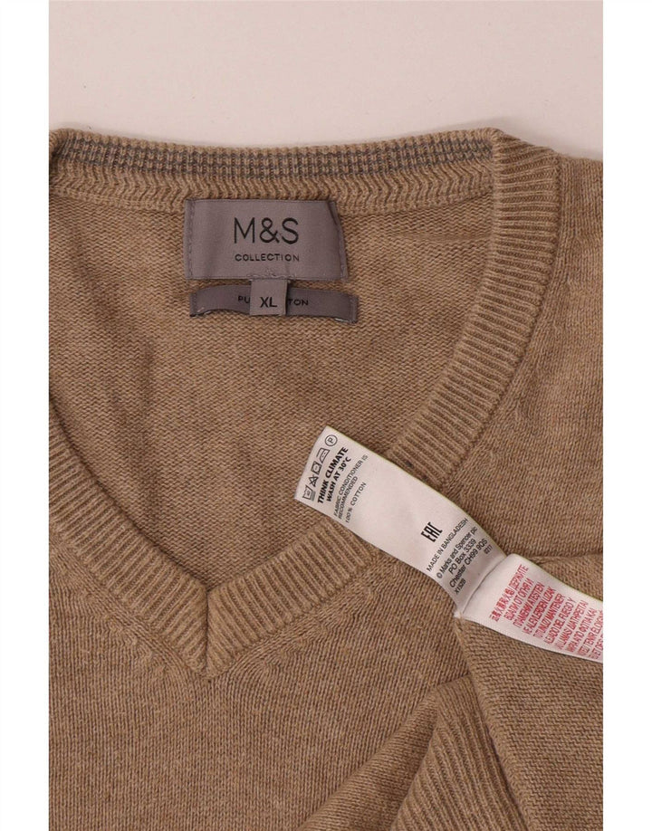 Marks & Spencer Herre V-hals sweater XL Beige Bomuld