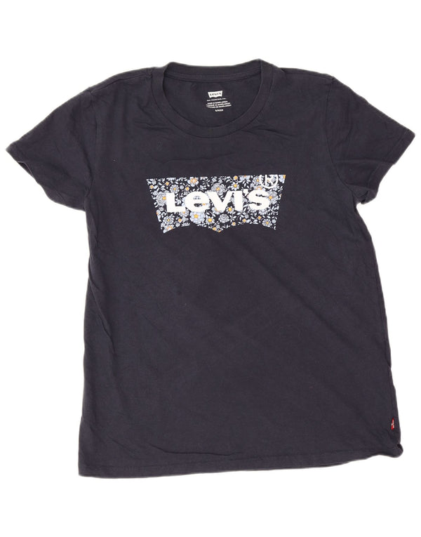 Levi's Grafisk T-shirt top til kvinder UK 10 Lille marineblå blomsterbomuld