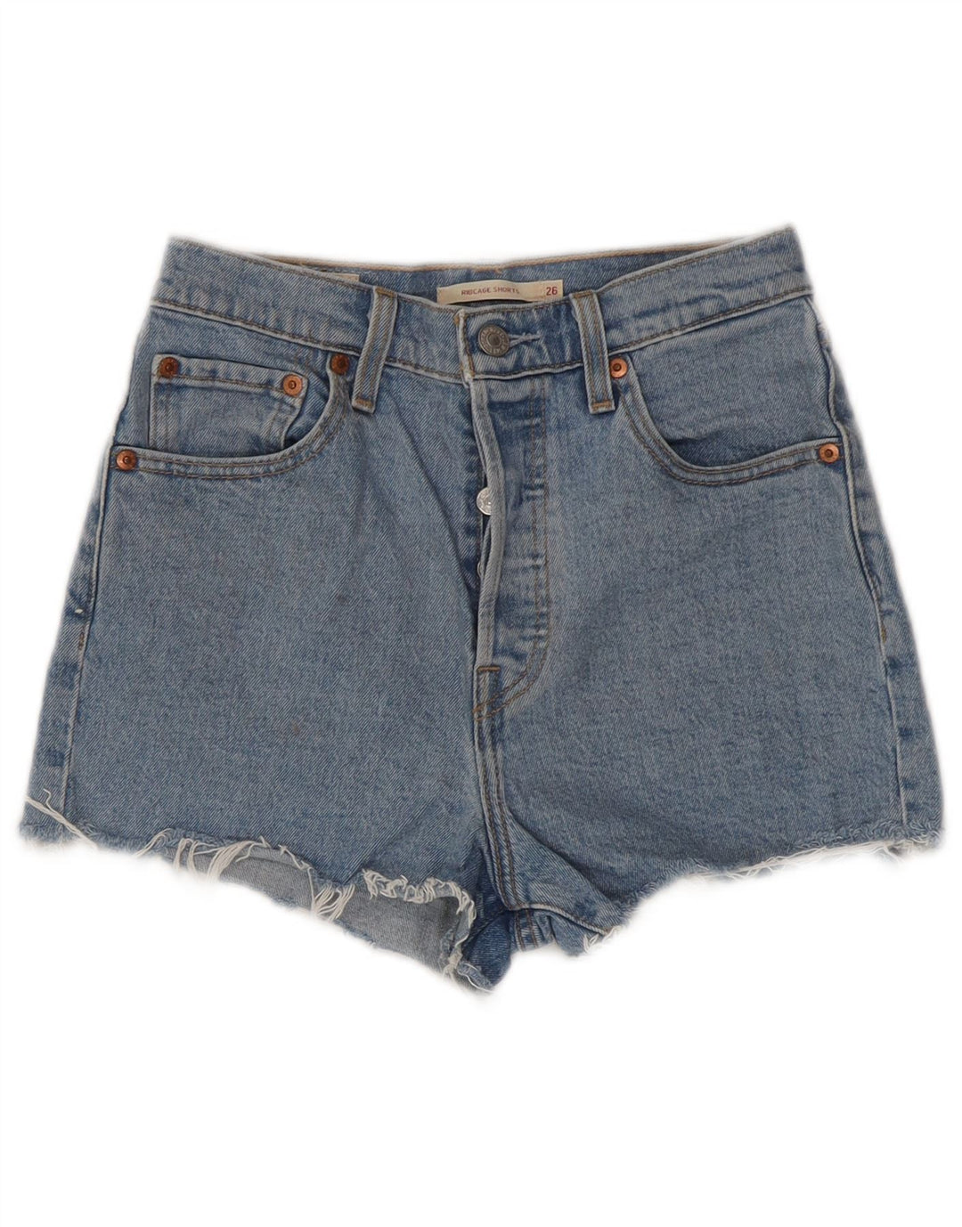 LEVI'S Dame Ribcage Højtaljede denimshorts W26 Små blå bomuld