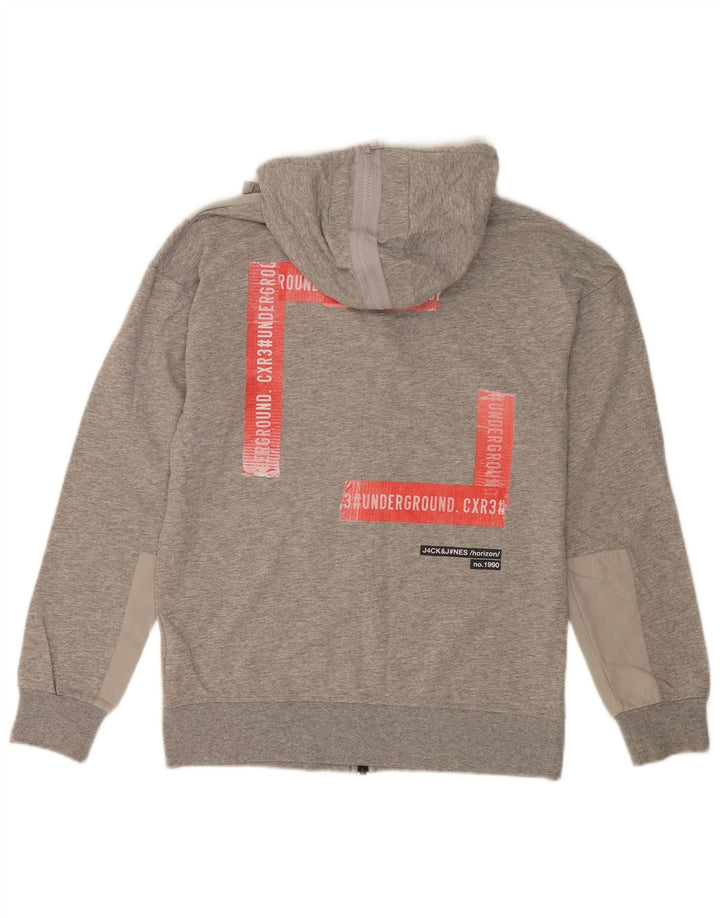 Jack & Jones Herre grafisk hættetrøje med lynlås, lille grå farveblok