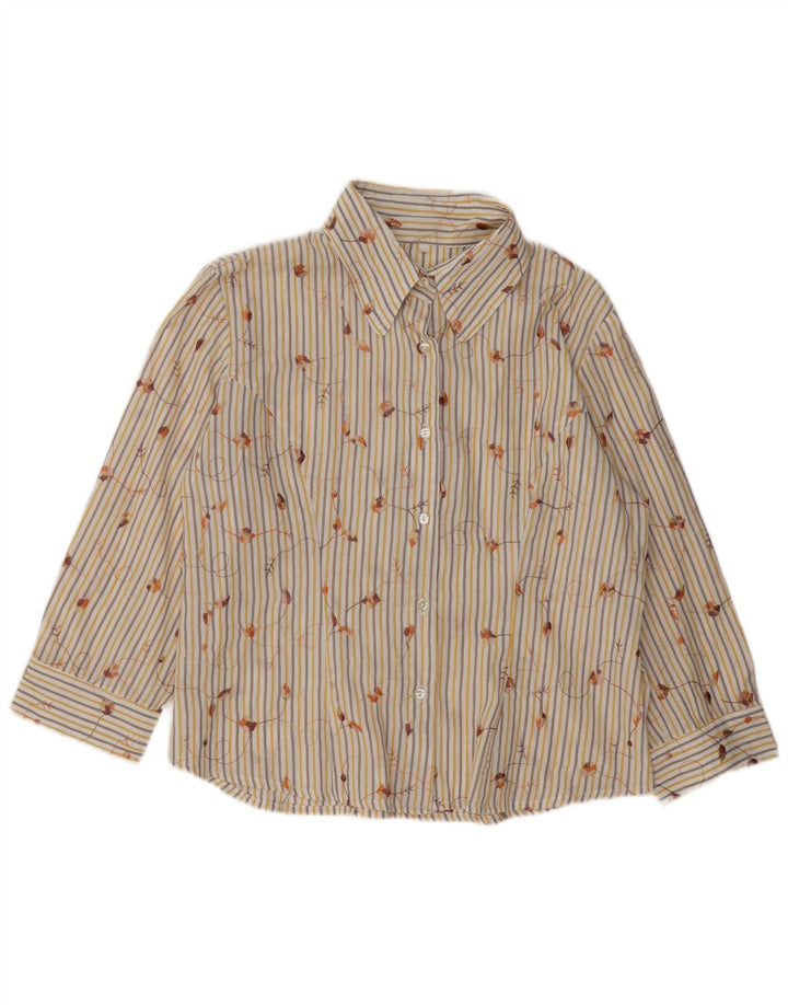 Vintage skjorte med 3/4 ærmer til kvinder UK 16 Stor beige stribet polyester