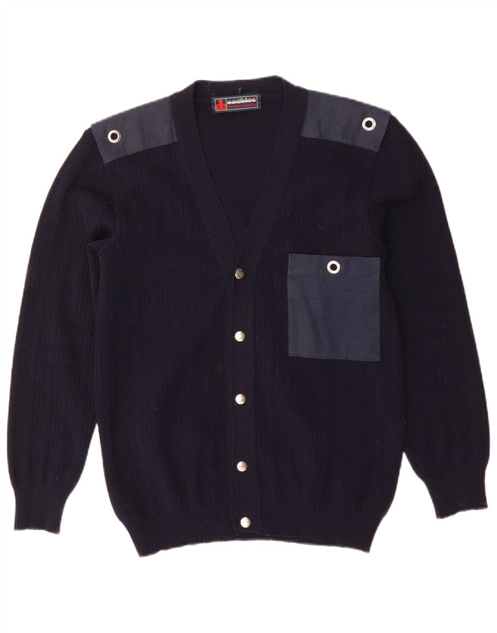 Vintage herre cardigan sweater Medium Marineblå Colourblock Uld