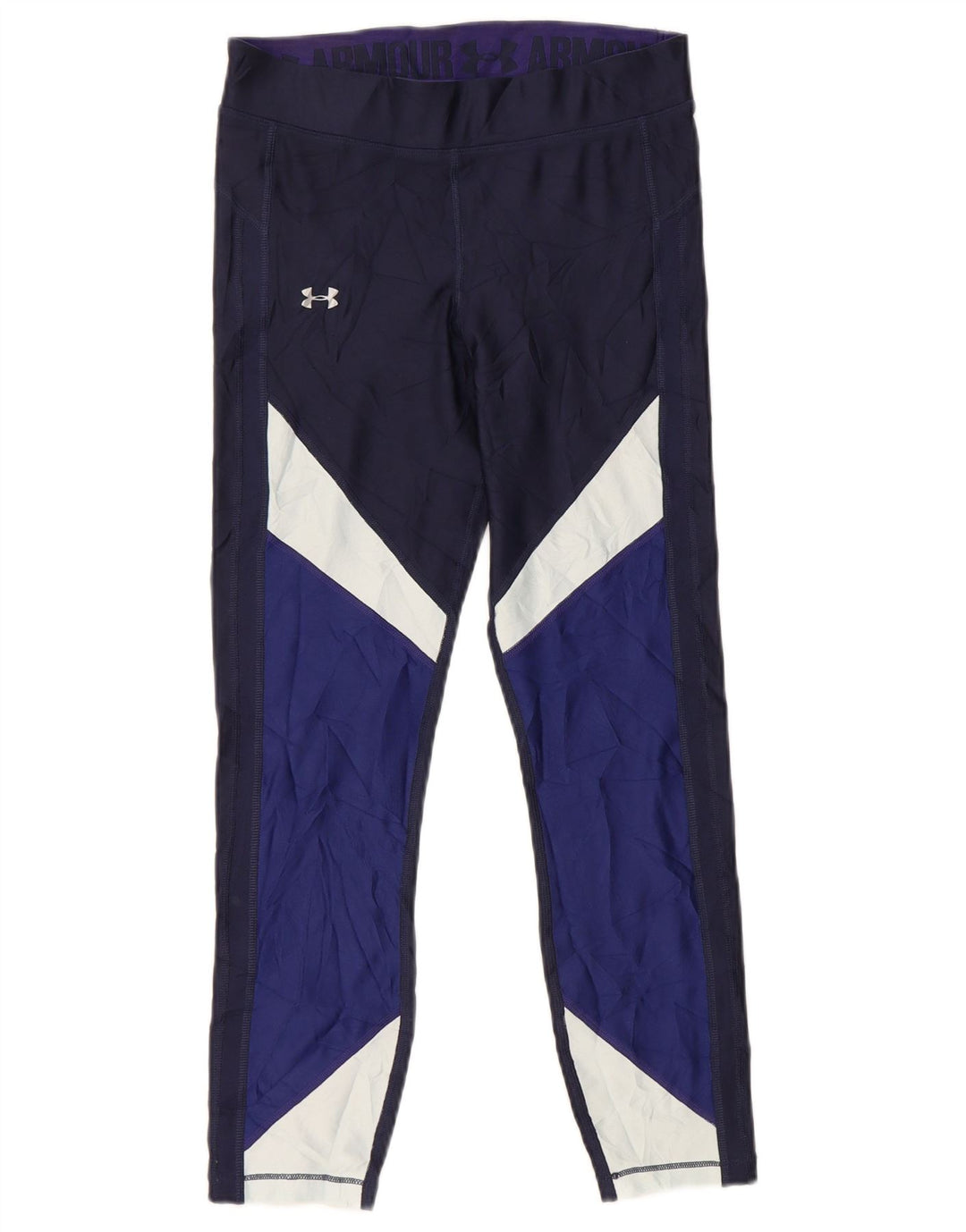 Under Armour Womens Crop Leggings UK 8 Small Navy Blue Colourblock