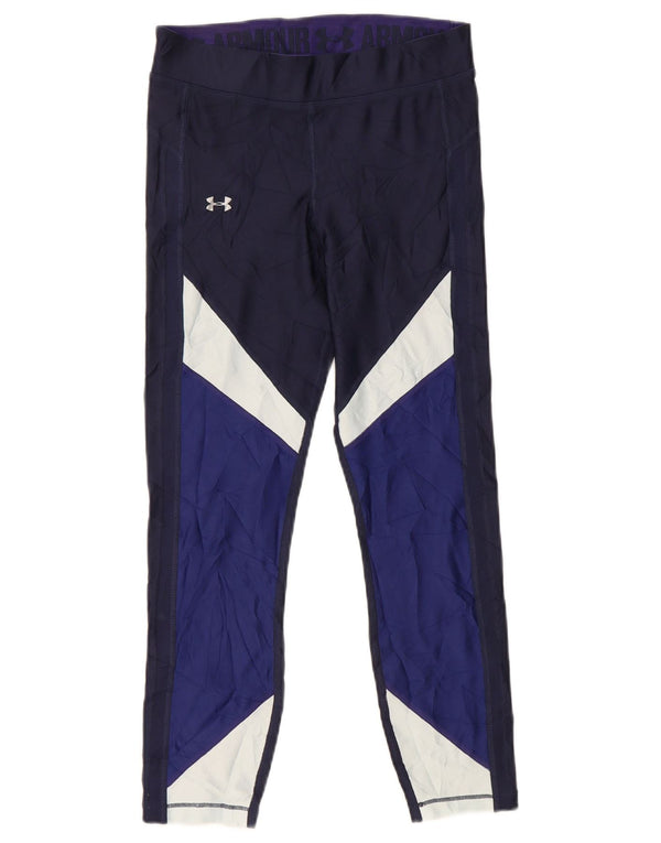 Under Armour Womens Crop Leggings UK 8 Small Navy Blue Colourblock