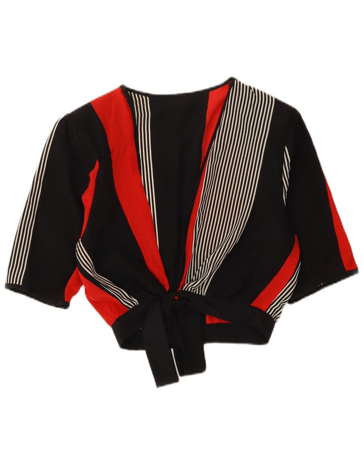Vintage Kvinders Crop Cardigan Top UK 12 Medium Flerfarvet Stribet