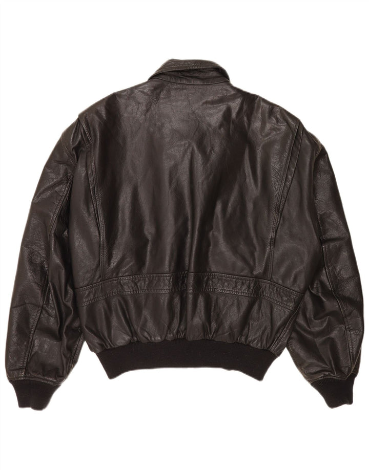 Vintage Herre Læder Military Jacket UK 40 Large Black