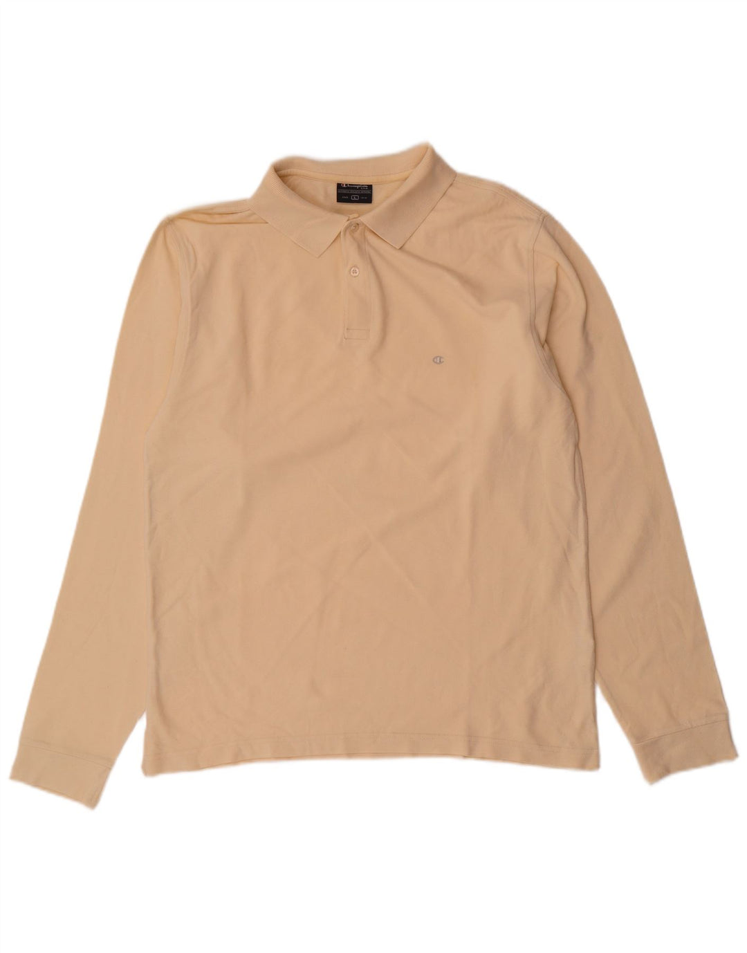 CHAMPION Mens Long Sleeve Polo Shirt Large Beige Cotton