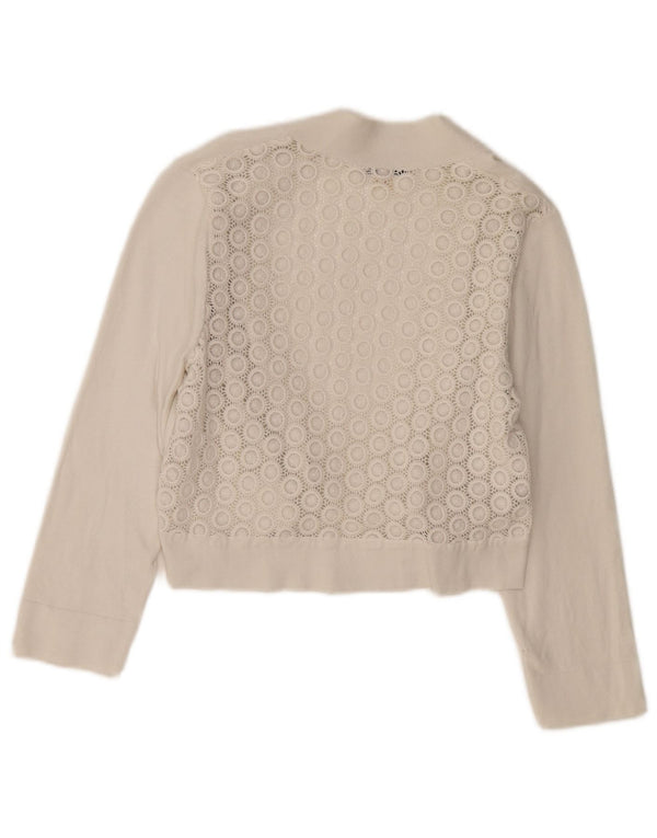CALVIN KLEIN dame cardigan sweater 3/4 ærmer UK 12 Medium Off White