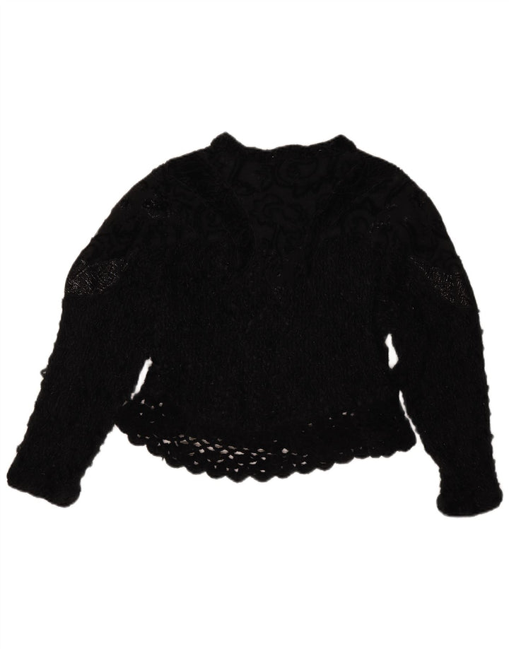 Vintage hæklet Crop Top til kvinder UK 14 Medium Black