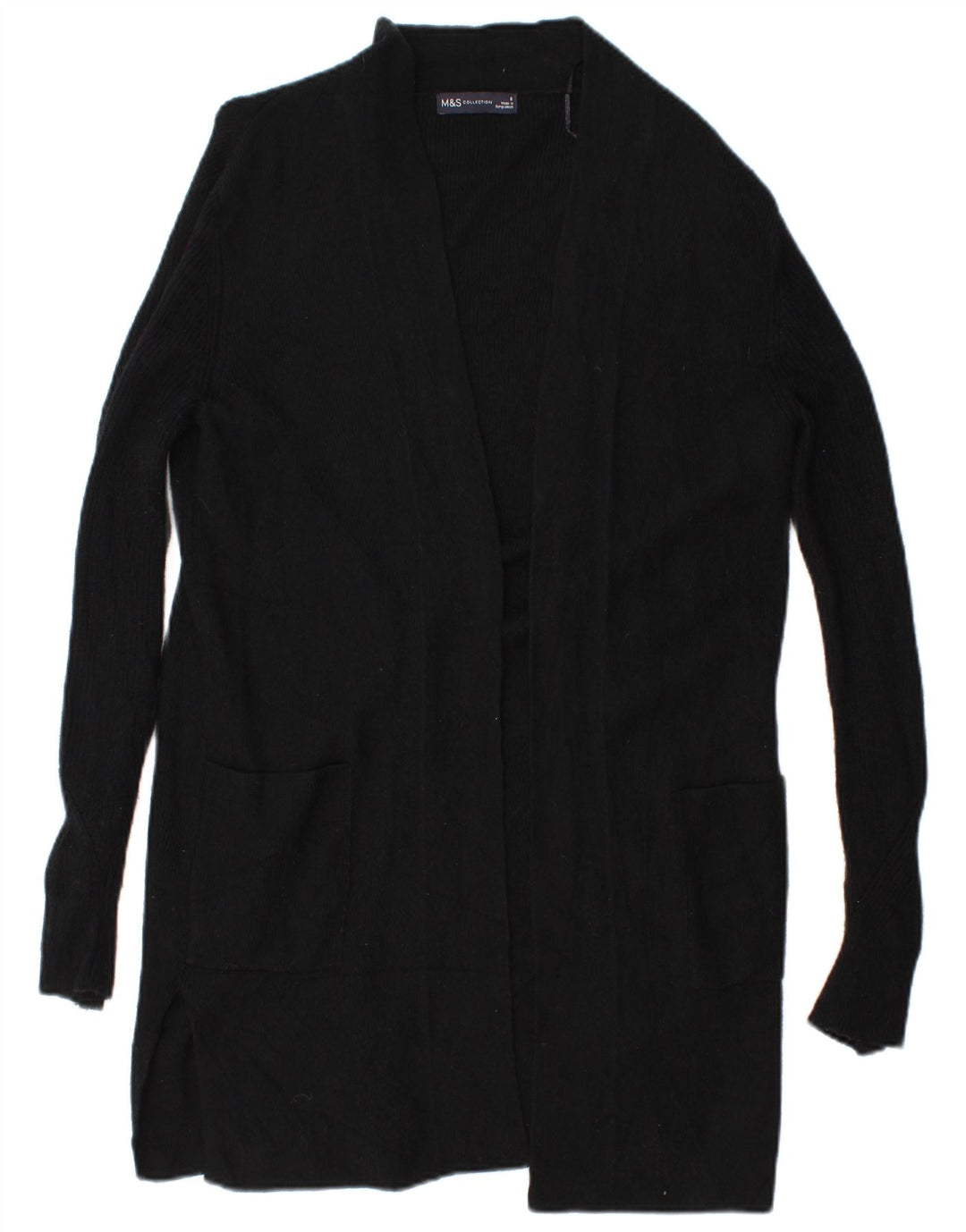 Marks & Spencer Womens Longline Open Cardigan Sweater UK 8 Small Black