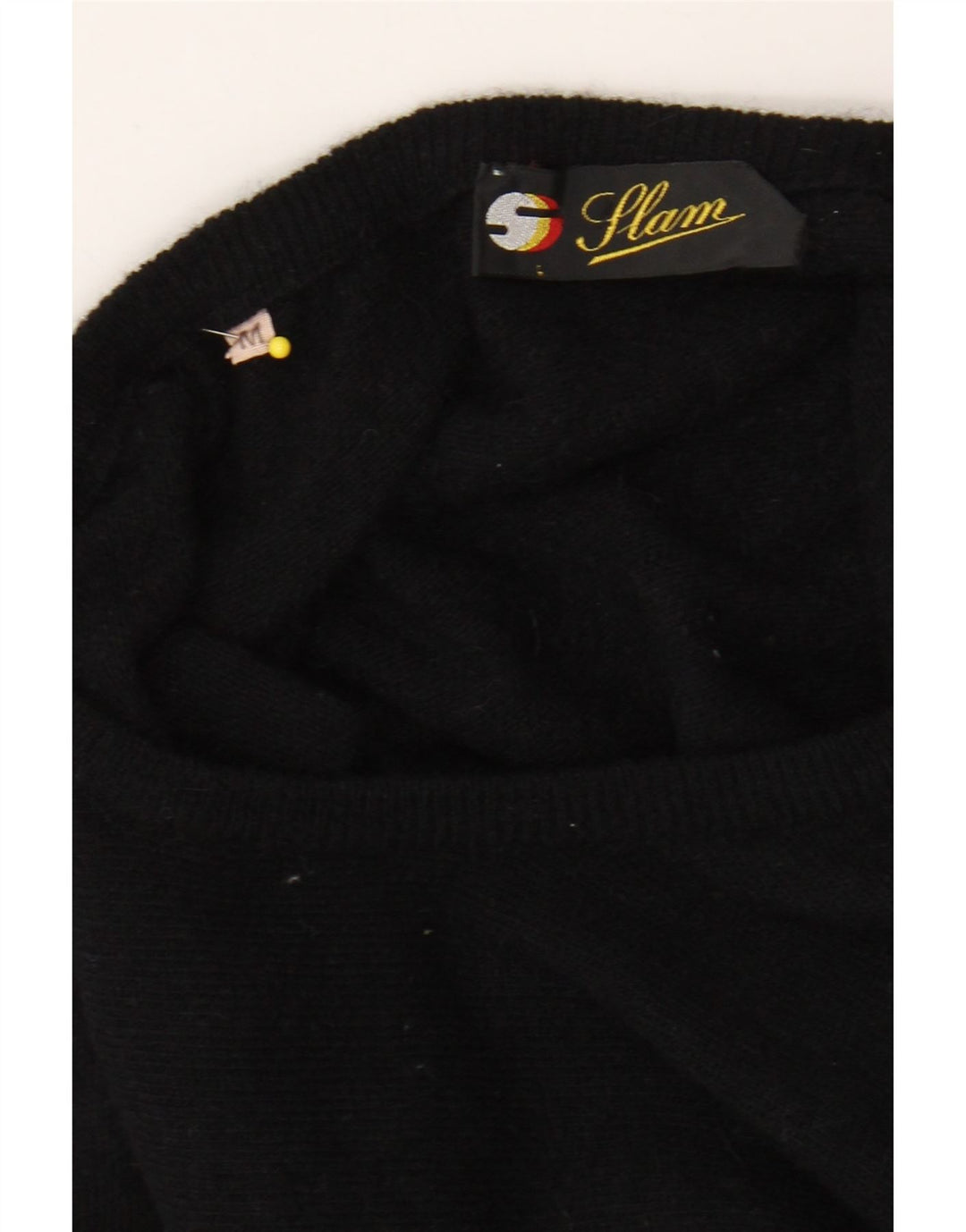 SLAM Womens Crop V-Neck Jumper Sweater UK 14 Medium Black Wool Vintage Slam and Second-Hand Slam from Messina Hembry 
