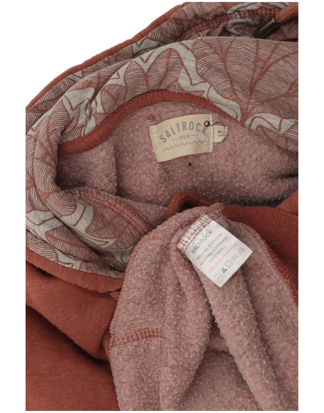 SALTROCK grafisk hættetrøje til kvinder UK 12 Medium rødbrun flækket bomuld
