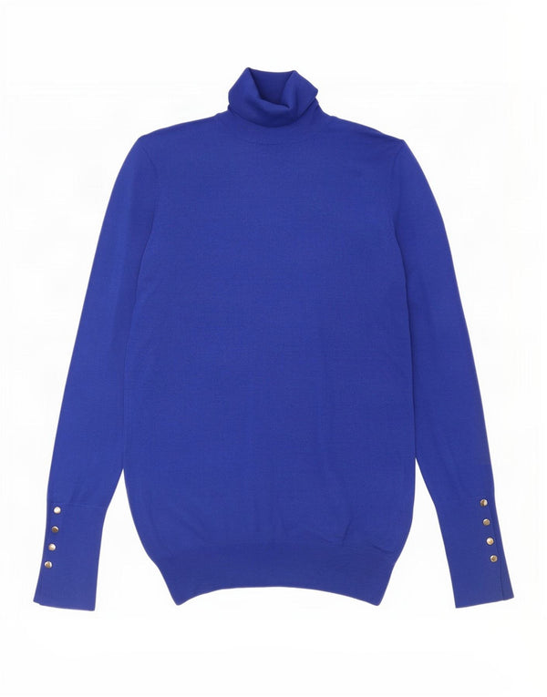 Zara Dame Rullehals Sweater UK 10 Small Blue Viscose