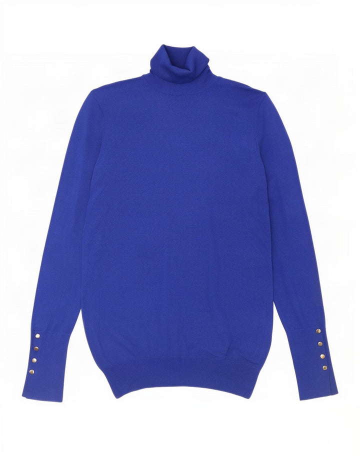 Zara Dame Rullehals Sweater UK 10 Small Blue Viscose