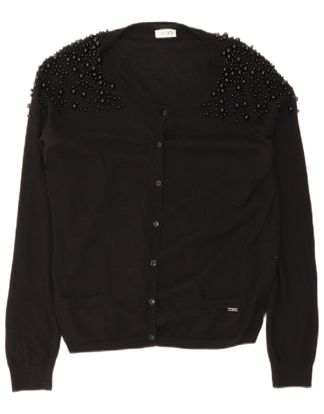 Liu Jo Dame Cardigan Sweater UK 14 Medium Sort Plettet