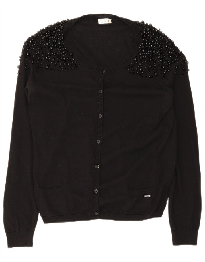 Liu Jo Dame Cardigan Sweater UK 14 Medium Sort Plettet