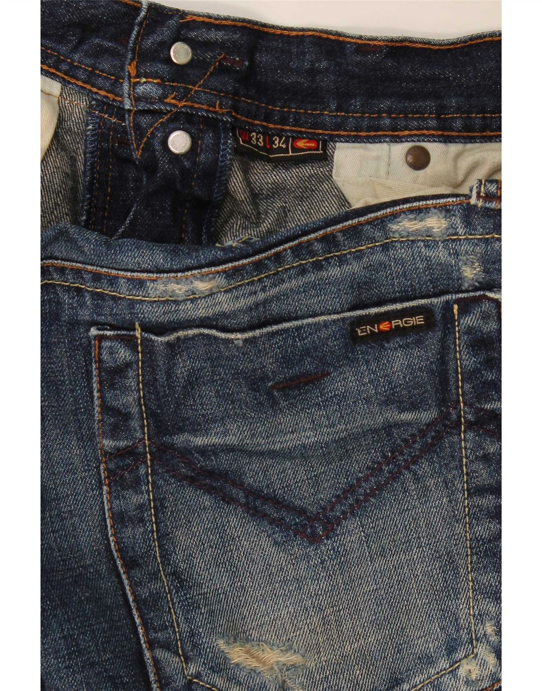 Energie Dame Distressed Straight Jeans W33 L25 Blå Bomuld