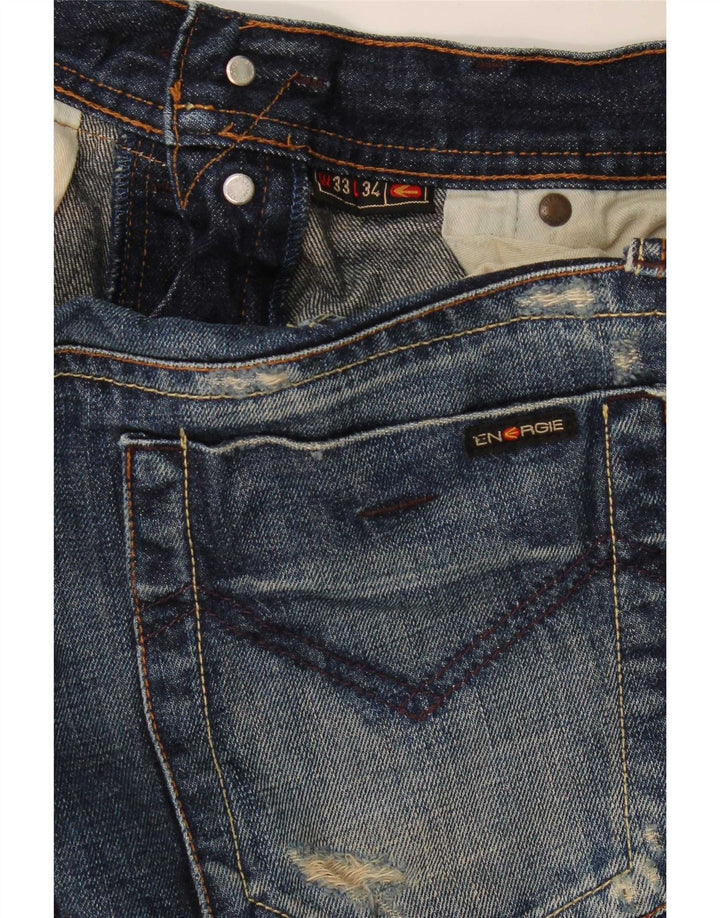 Energie Dame Distressed Straight Jeans W33 L25 Blå Bomuld