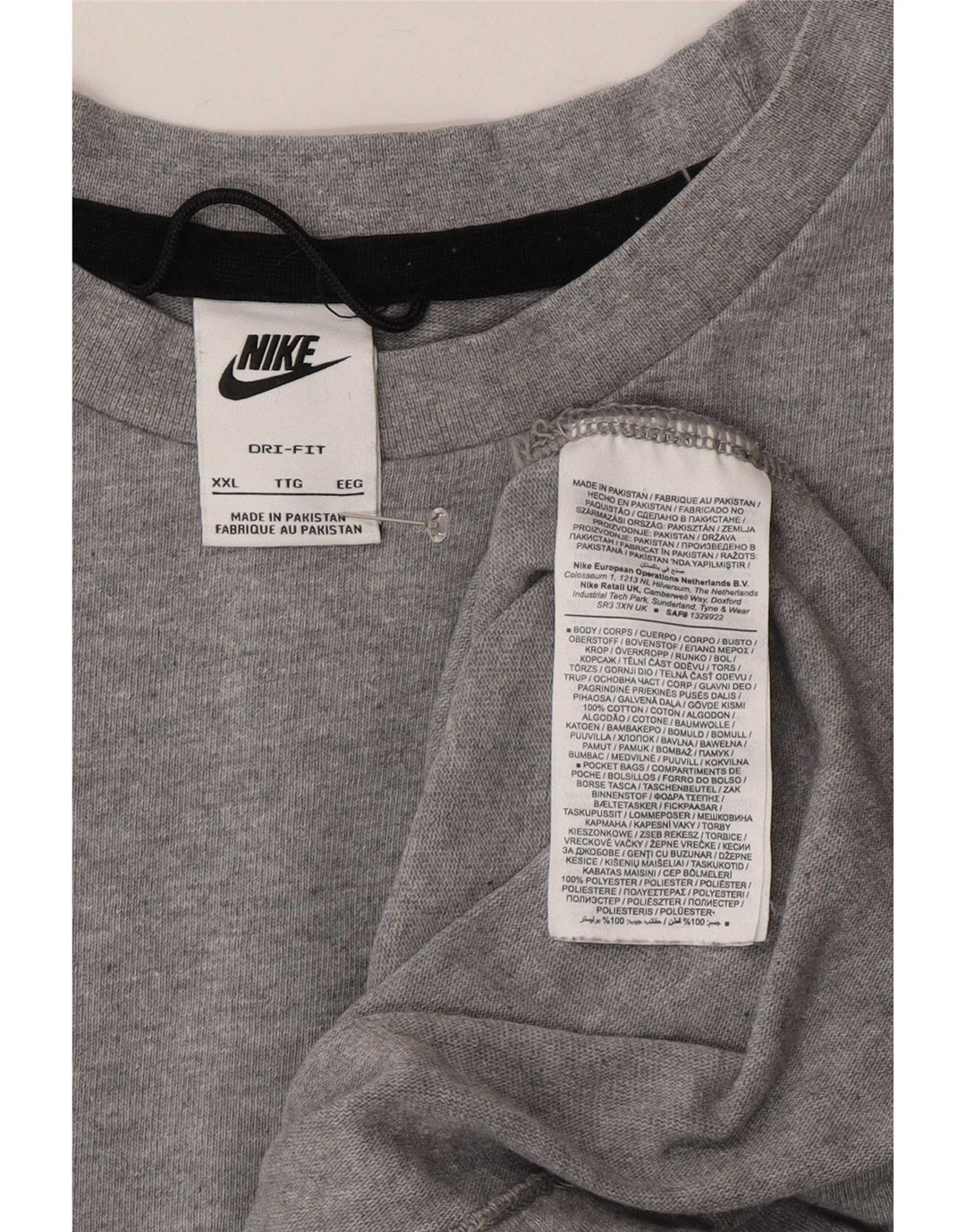 Nike Herre Dri Fit T-shirt Top 2XL Grå Bomuld