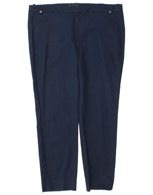 Zara Womens Slim Chino Trousers EU 44 XL W34 L27 Navy Blue Cotton