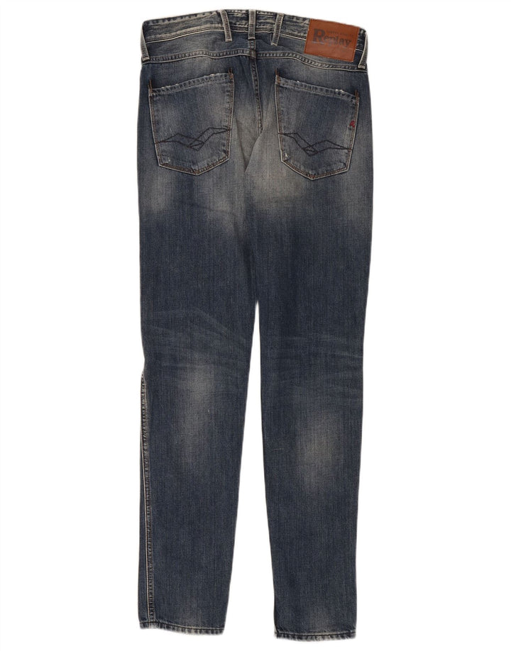 Replay Dame Distressed Slim Jeans W29 L32 Marineblå Bomuld