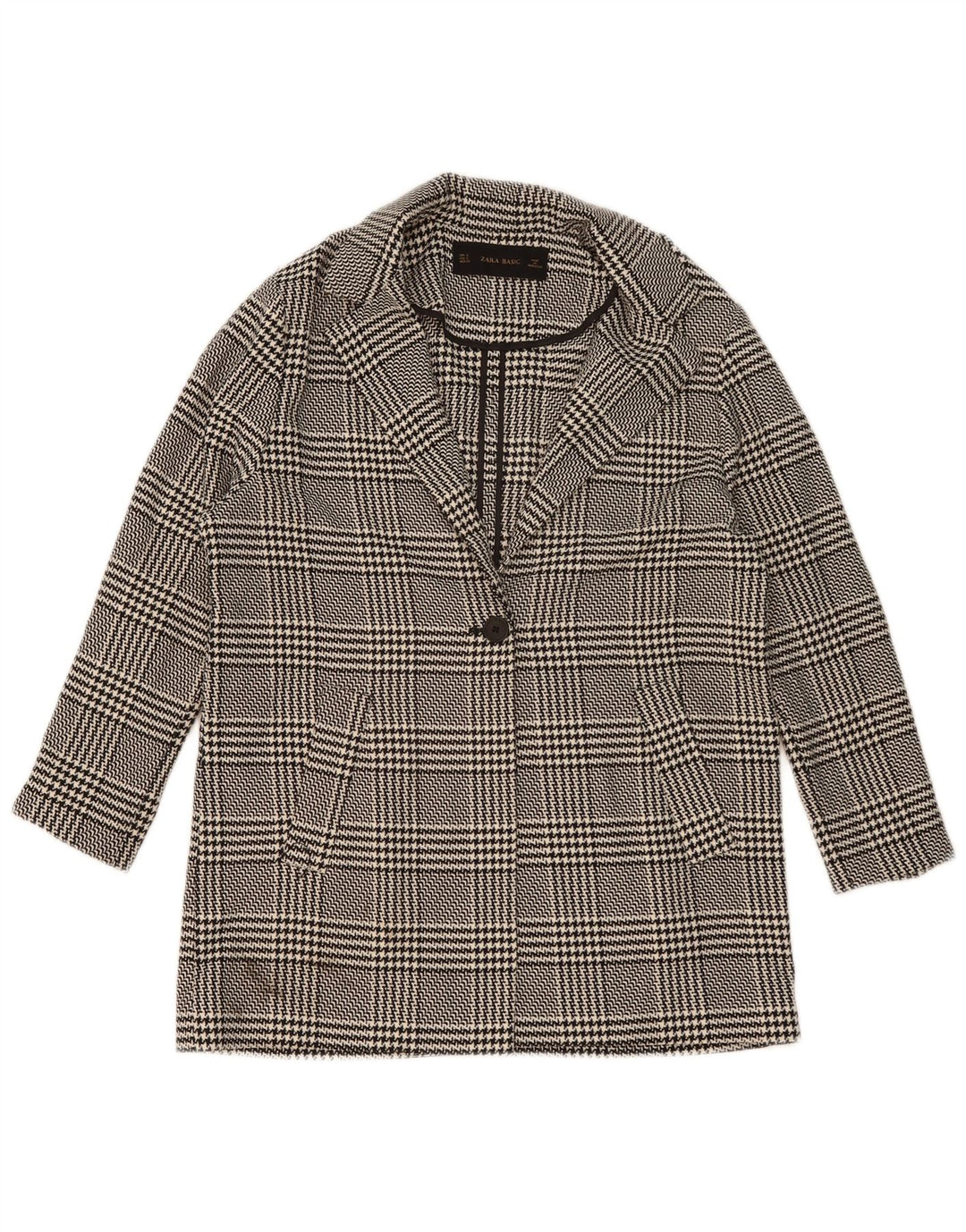 Zara Dame 1 Knap Oversized Blazer Jacket UK 10 Small Black Houndstooth