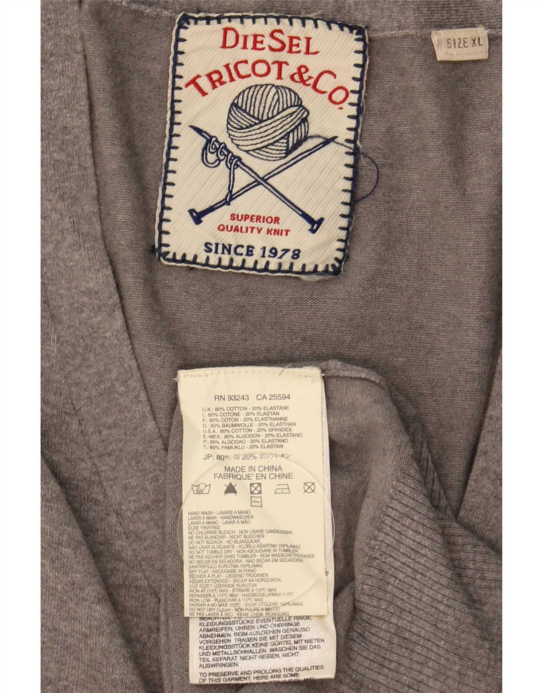 Diesel Herre Cardigan Sweater XL Grå Bomuld
