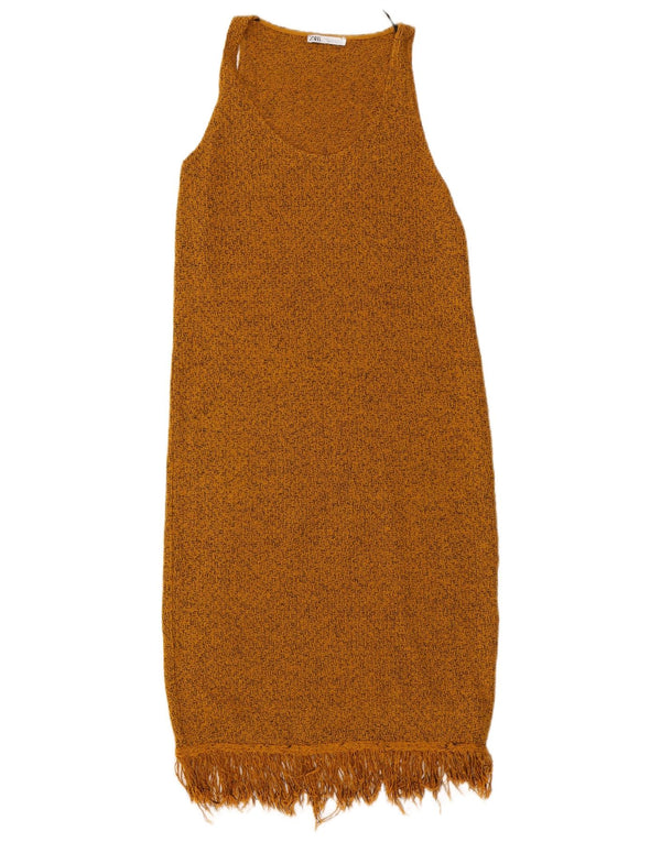 Zara Dame Sleeveless Jumper Dress UK 10 Small Brown Flecked