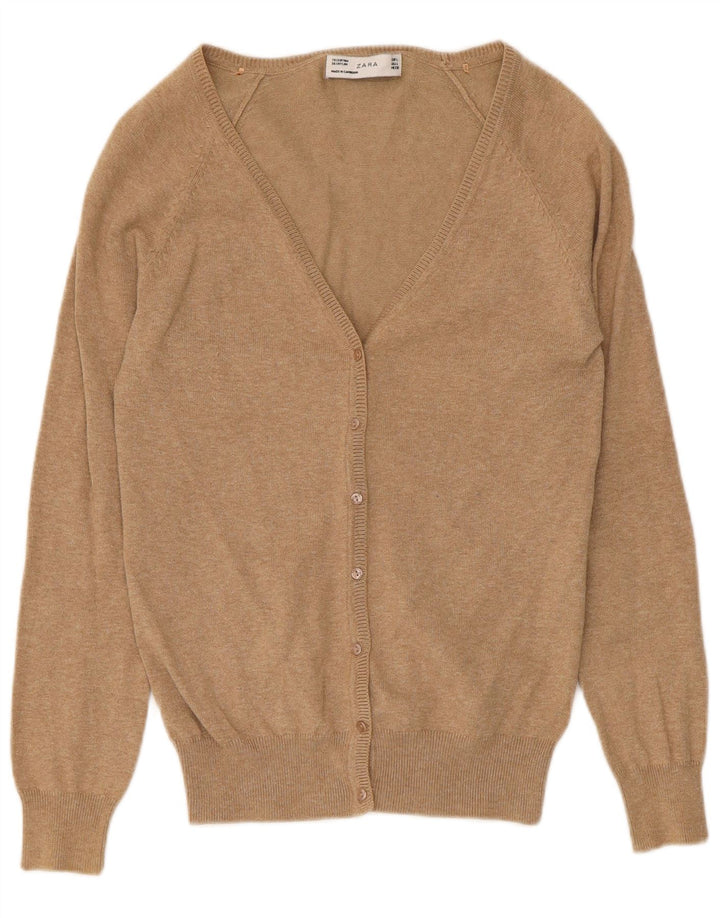 Zara Dame Cardigan Sweater UK 16 Stor Beige Bomuld