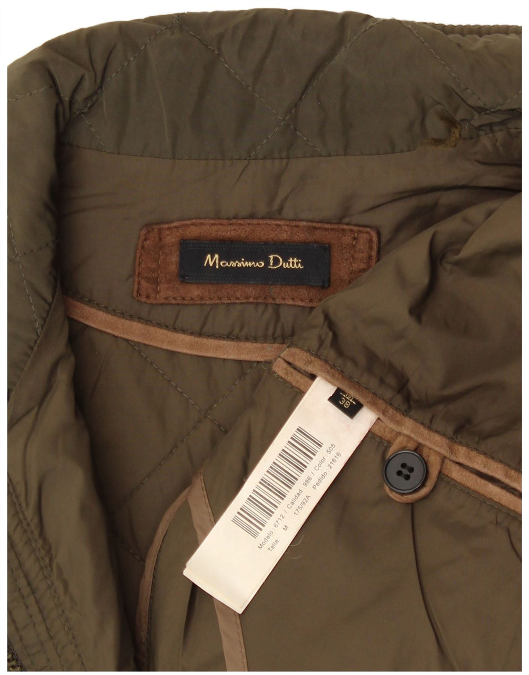 Massimo Dutti Dame Quiltet Jakke EU 38 Medium Grøn Nylon