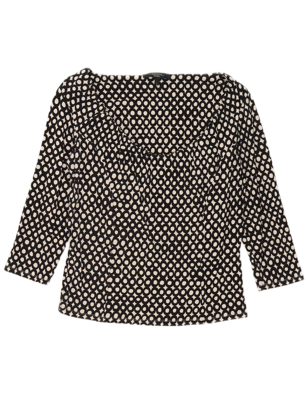 Max Mara Weekendtop for kvinder 3/4 ærmer UK 14 Stor sort geometrisk viskose