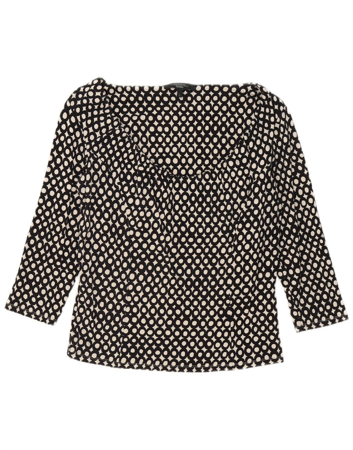 Max Mara Weekendtop for kvinder 3/4 ærmer UK 14 Stor sort geometrisk viskose