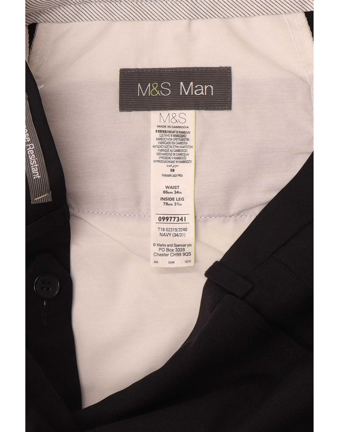 Marks & Spencer Straight Suit Bukser til mænd W34 L31 Marineblå polyester