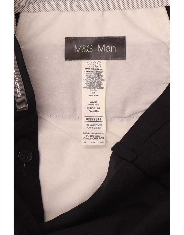 Marks & Spencer Straight Suit Bukser til mænd W34 L31 Marineblå polyester