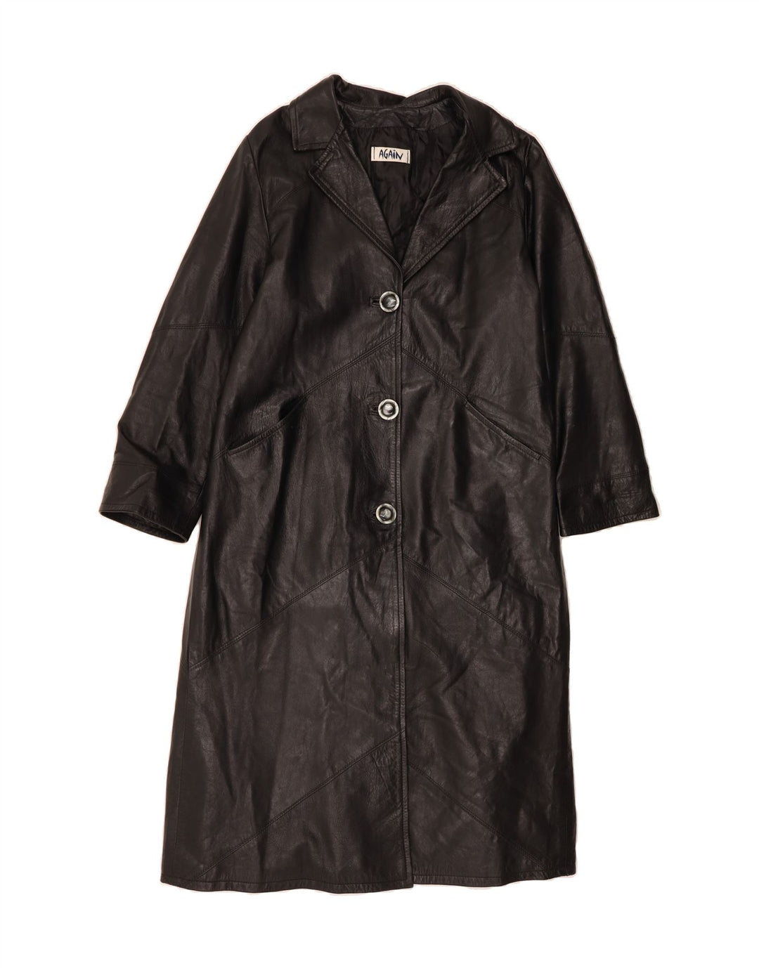 VINTAGE Womens Leather Coat UK 14 Medium Black Leather Vintage Vintage and Second-Hand Vintage from Messina Hembry 