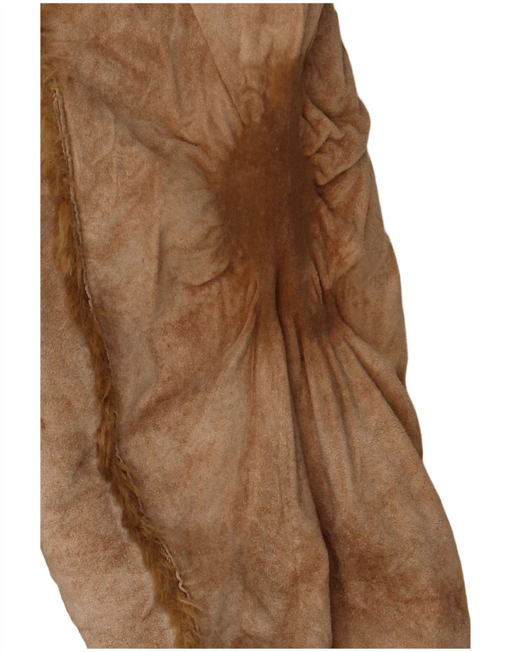 Zara Dame Shearling Jacket UK 14 Medium Beige Læder