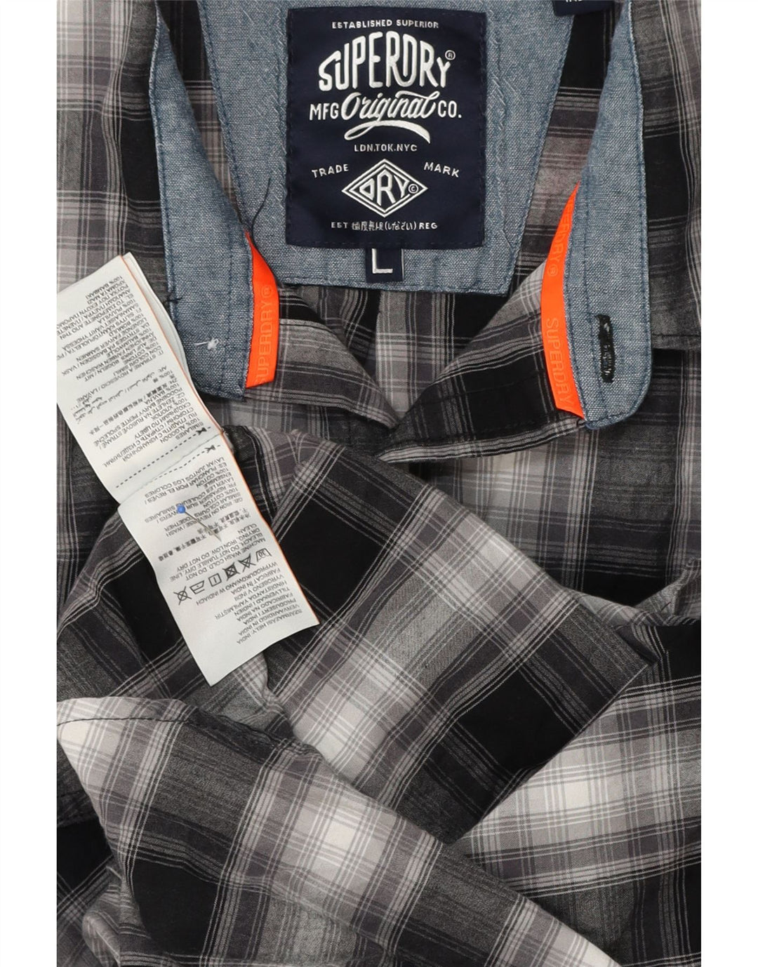 SUPERDRY Herreskjorte Stor sort plaid bomuld