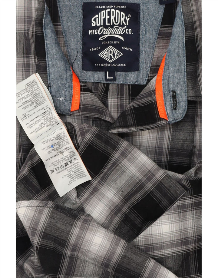 SUPERDRY Herreskjorte Stor sort plaid bomuld