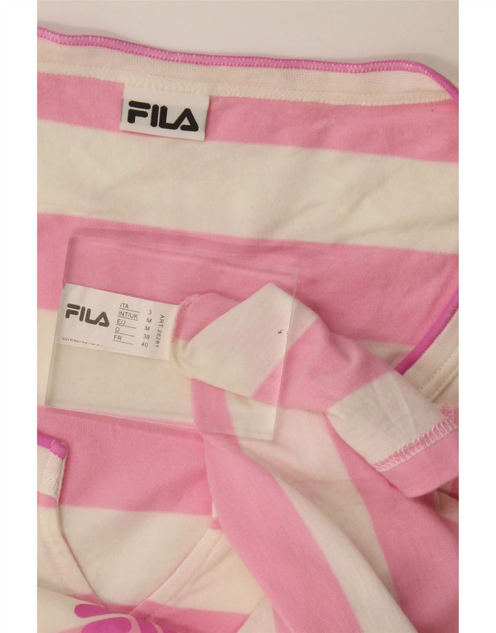 Fila Grafisk T-shirt top til kvinder UK 12 Medium Pink Stribet bomuld