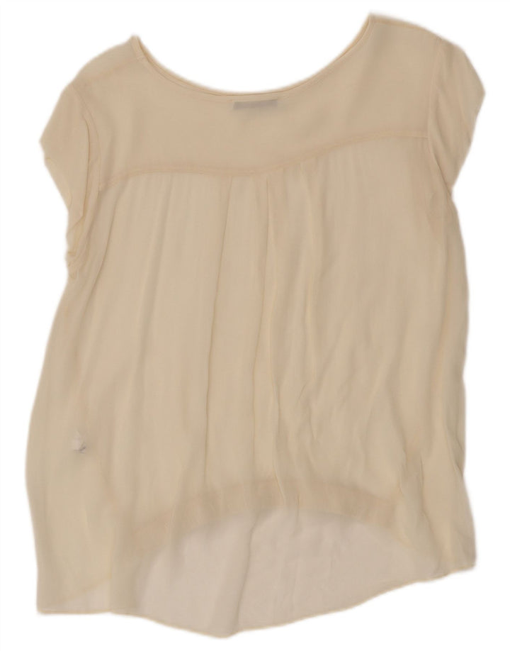 Vintage Dame Se Through Bluse Top UK 12 Medium Beige Viscose