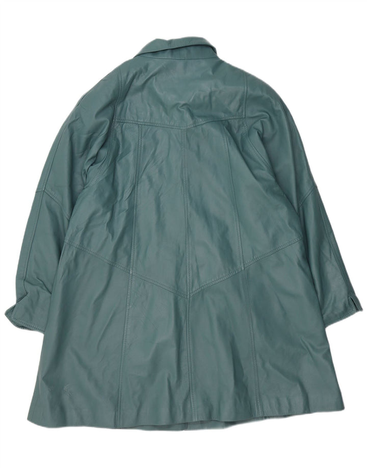 Via Appia Dame Oversized Læderfrakke UK 14 Medium Blue Læder