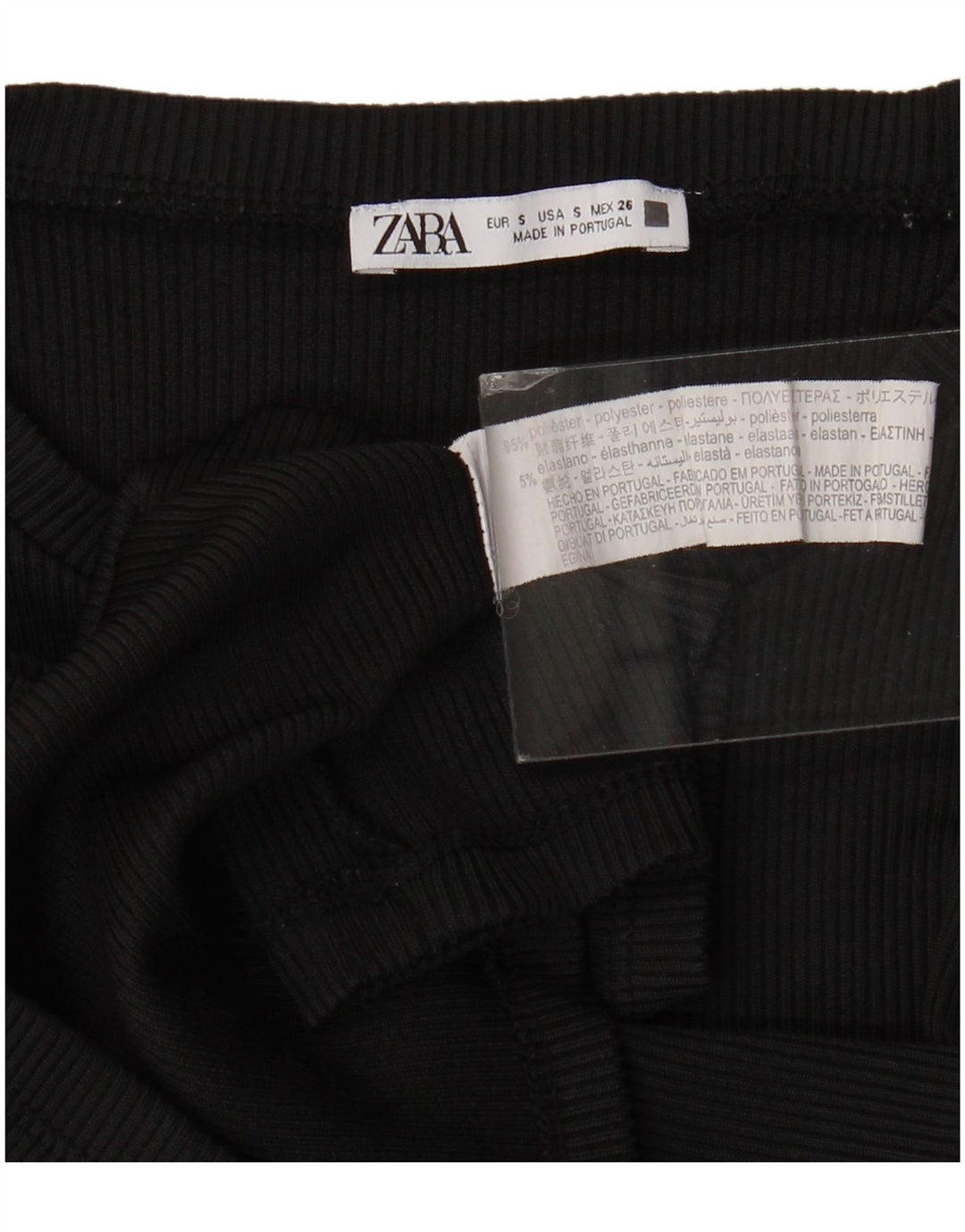 Zara Womens Crop Top Langærmet UK 8 Small Black Polyester