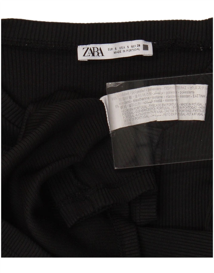 Zara Womens Crop Top Langærmet UK 8 Small Black Polyester